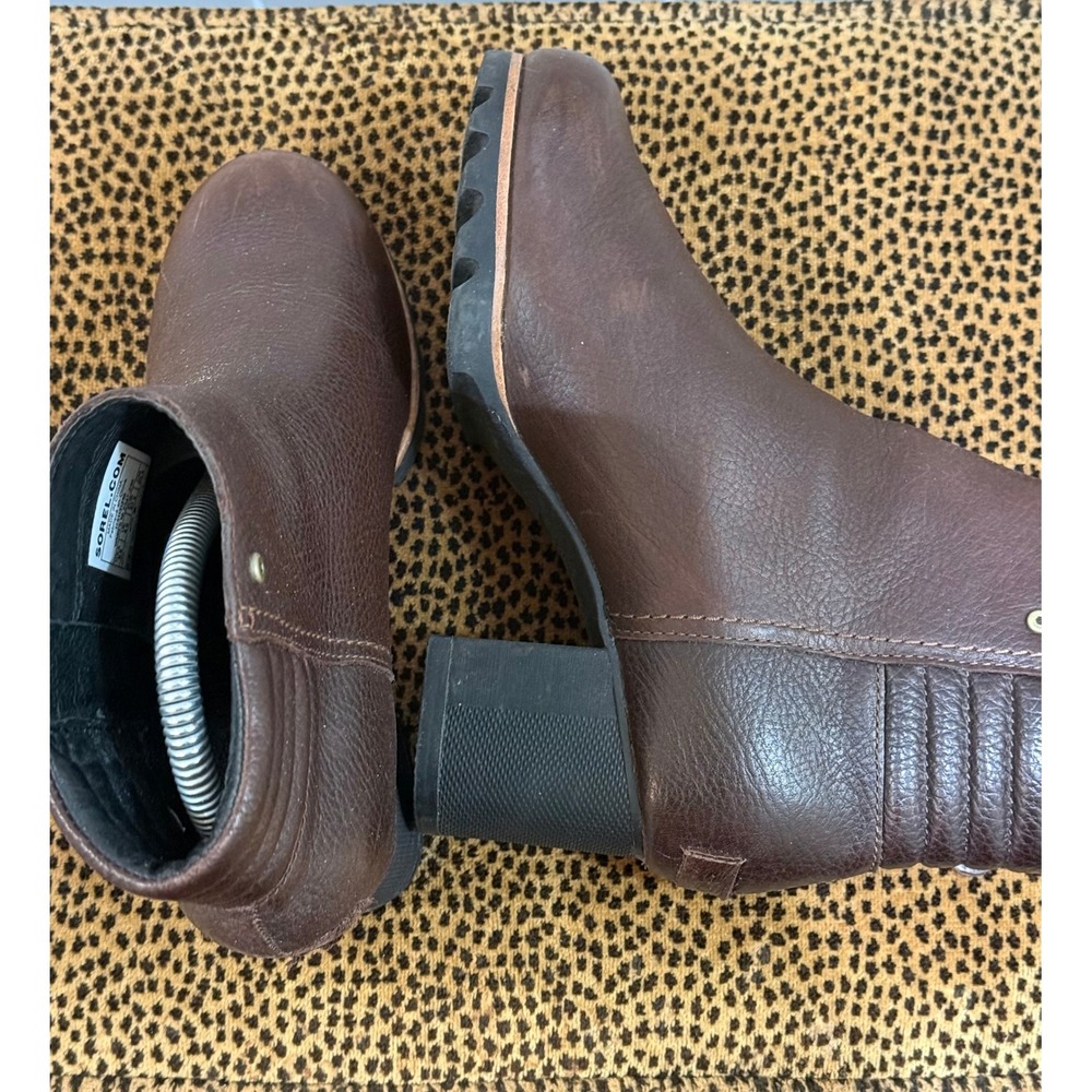Sorel Brown Leather Block Heel Ankle‎ Boots Women's Size 8 - Picture 2 of 2